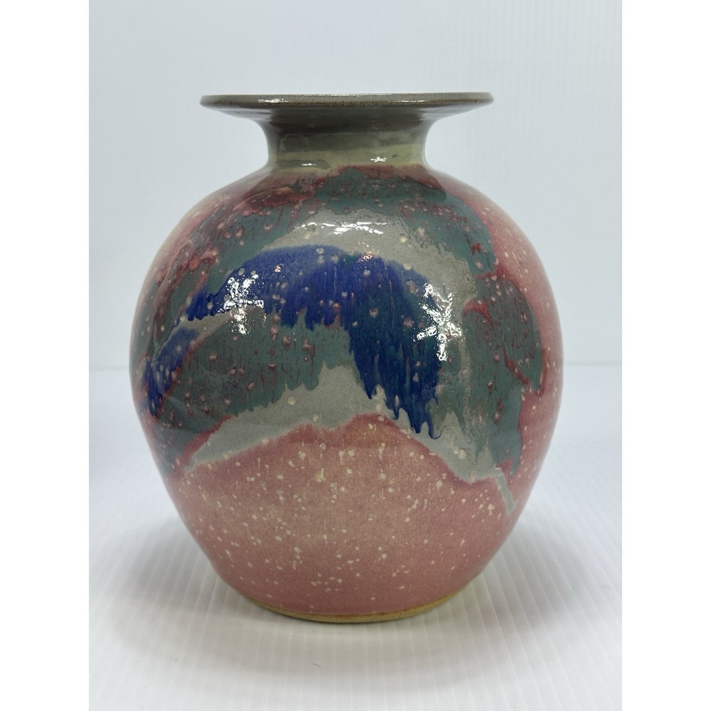 Vintage Cathy Gerson Signed Studio Art Pottery 8" Vase Blue Mauve‎ Glaze Design